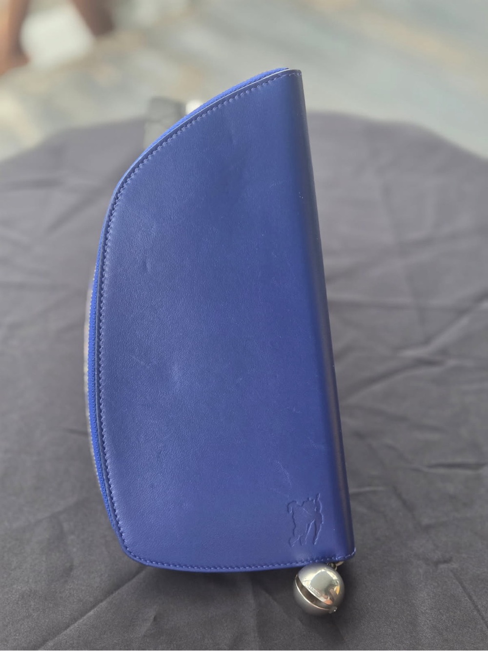 Burberry Cobalt Blue Leather Zip Wallet with Silver Zipper